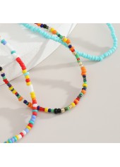 Beads Detail Layered Design Multi Color Anklet Set