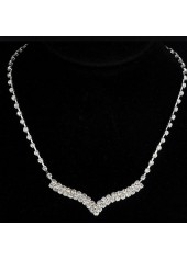 Zircon Silver V Shape Earrings and Necklace