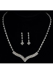 Zircon Silver V Shape Earrings and Necklace