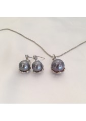 Round Silver Pearl Earrings and Necklace