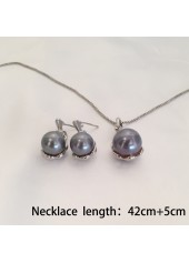 Round Silver Pearl Earrings and Necklace