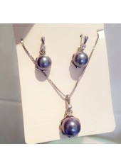Round Silver Pearl Earrings and Necklace