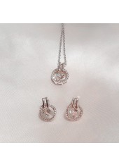 Round Silver Zircon Earrings and Necklace