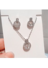 Round Silver Zircon Earrings and Necklace