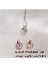 Round Silver Zircon Earrings and Necklace