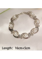 Pearl Silver Rhinestone Detail Round Bracelet