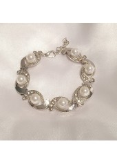 Pearl Silver Rhinestone Detail Round Bracelet