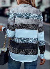 Light Blue Button Shirt Collar Long Sleeve Blouse