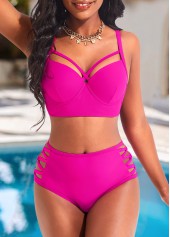 Mid Waisted Metal Ring Hot Pink Bikini Set