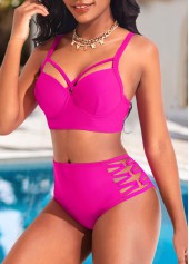 Mid Waisted Metal Ring Hot Pink Bikini Set