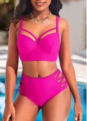Mid Waisted Metal Ring Hot Pink Bikini Set