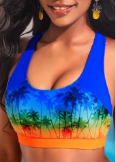 High Waisted Layered Blue Tropical Print Bikini Set