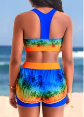 High Waisted Layered Blue Tropical Print Bikini Set