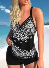 Tribal Print Criss Cross Black Tankini Top-No Bottom
