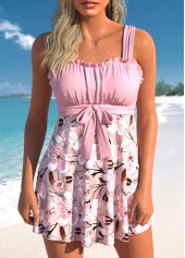 Floral Print Frill Pink Swimdress Top-No Bottom