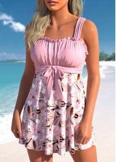 Floral Print Frill Pink Swimdress Top-No Bottom