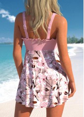 Floral Print Frill Pink Swimdress Top-No Bottom