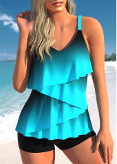 Cyan Plus Size Ombre Layered Tankini Top-No Bottom