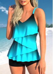 Cyan Plus Size Ombre Layered Tankini Top-No Bottom
