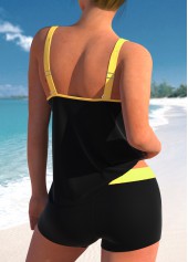 Sunflower Print Contrast Binding Yellow Tankini Set