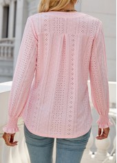 Breathable Split Neck Light Pink Long Sleeve Blouse