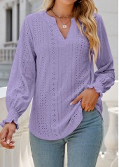 Breathable Split Neck Neon Violet Long Sleeve Blouse