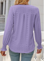 Breathable Split Neck Neon Violet Long Sleeve Blouse