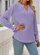 Breathable Split Neck Neon Violet Long Sleeve Blouse