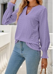 Breathable Split Neck Neon Violet Long Sleeve Blouse