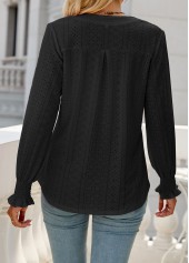 Breathable Split Neck Black Long Sleeve Blouse