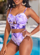 Mid Waisted Marble Print Tie Light Purple Bikini Set