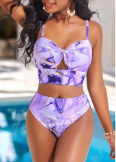 Mid Waisted Marble Print Tie Light Purple Bikini Set