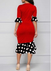 Polka Dot Tie Collar Red Mermaid Dress