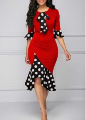 Polka Dot Tie Collar Red Mermaid Dress