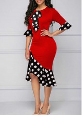 Polka Dot Tie Collar Red Mermaid Dress