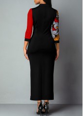 African Tribal Print Patchwork Red Maxi Dress