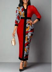 African Tribal Print Patchwork Red Maxi Dress