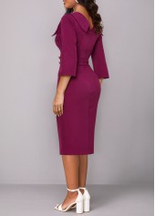Split Dark Reddish Purple Button Bodycon Dress