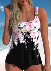 Floral Print Cross Hem Pink Tankini Top-No Bottom