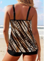 Double Straps Leopard Dark Coffee Tankini Top-No Bottom