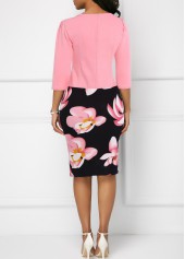 Floral Print Patchwork Pink Bodycon Dress