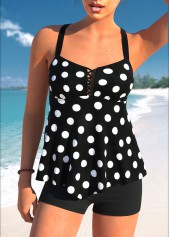 Polka Dot Handkerchief Hem Black Tankini Top-No Bottom