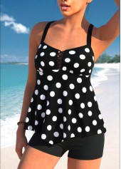 Polka Dot Handkerchief Hem Black Tankini Top-No Bottom
