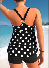 Polka Dot Handkerchief Hem Black Tankini Top-No Bottom