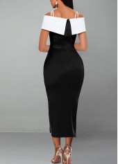 Split Off Shoulder Short Sleeve Black Bodycon Dress