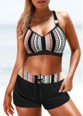 Striped Metal Ring Multi Color Bikini Set