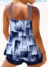 Geometric Print Metal Ring Navy Tankini Set