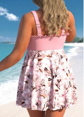 Pink Plus Size Floral Print Frill Swimdress Top-No Bottom