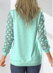 Mint Green Split Neck Long Sleeve Patchwork Sweatshirt