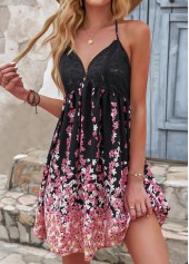 Floral Print Tie Black Halter Sleeveless Dress